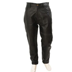 90s Vtg International Male Black Leather Pants 36 Straight Leg Rocker Grunge